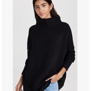 Black Funnel Neck Knit Sweater Small Oversized Minimal